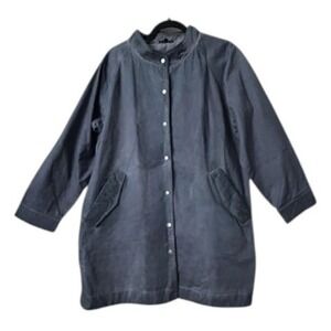 POL‎ Small Womens Button Front Jacket Coat Blue Cotton Blend Refined Minimalist